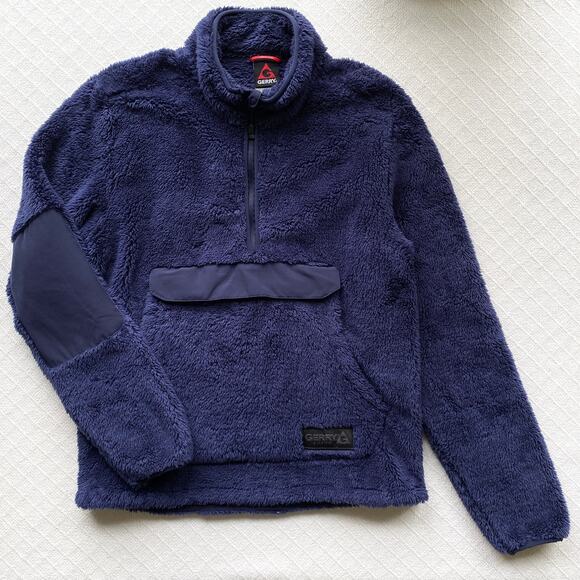 Gerry Blue Sherpa Fleece Pullover Half Zip Kangaroo Pocket Cozy Sweater Mens S - Picture 1 of 8